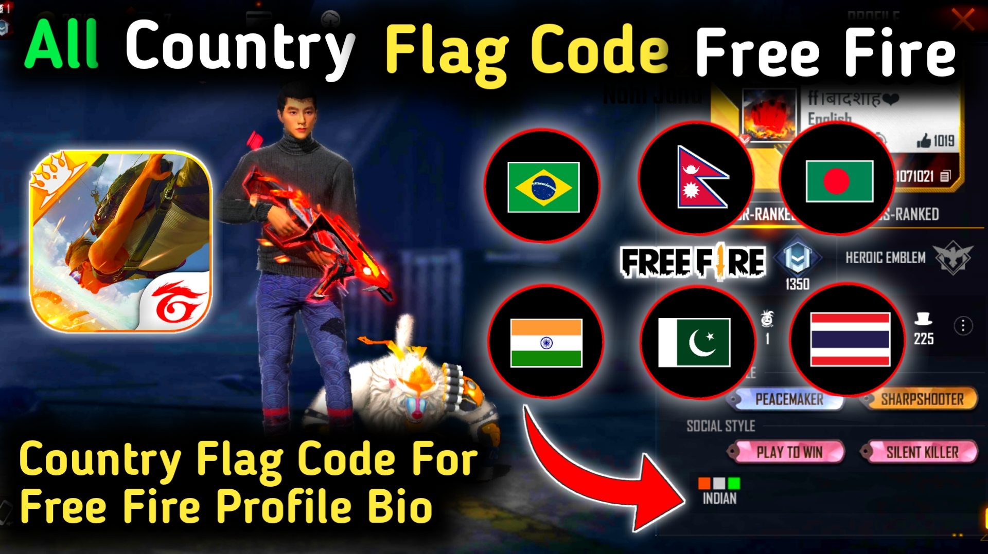 Free Fire All Country Flag Code